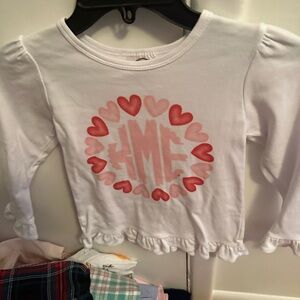H&M Kids Long Sleeve White Top with Pink and Red Hearts